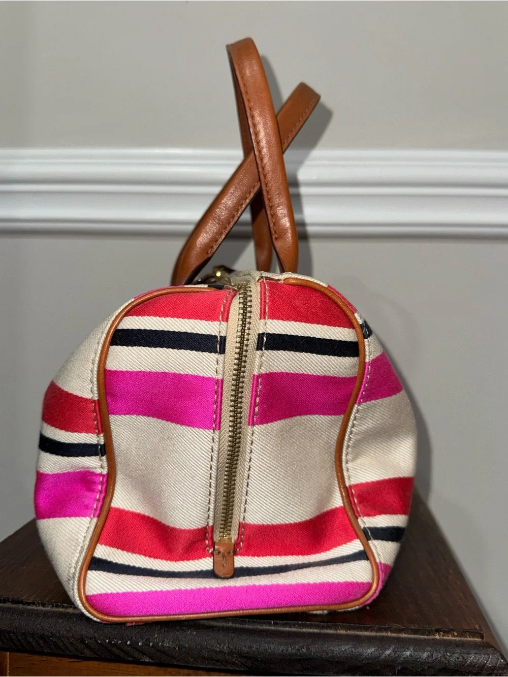 kate spade Pink, Red and Tan Striped Canvas Tote